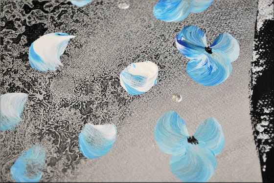 Blue Dreams  Acrylic Art Painting , Blue Cherry Blossoms, Abstract Painting, Flowers, Large Painting Canvas Wall Art