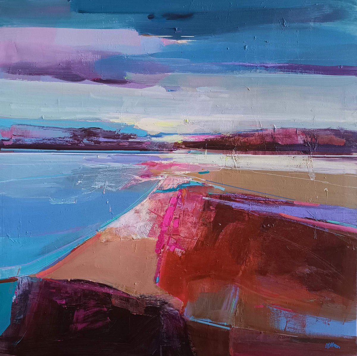 Abstract Landscape Acrylic Painting By Magdalena Morey, 31 X 31", Blushing Sand, Original Artwork