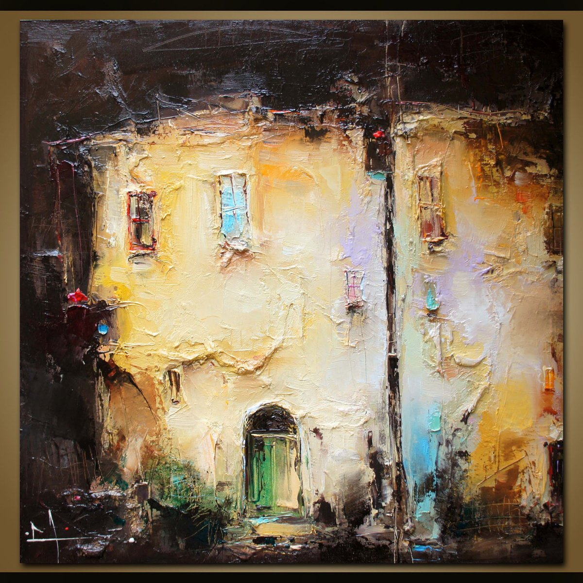 Expressive Landscape Oil Painting By Stanislav Lazarov, 20 X 20", Fortress Of Meaning, Original Artwork