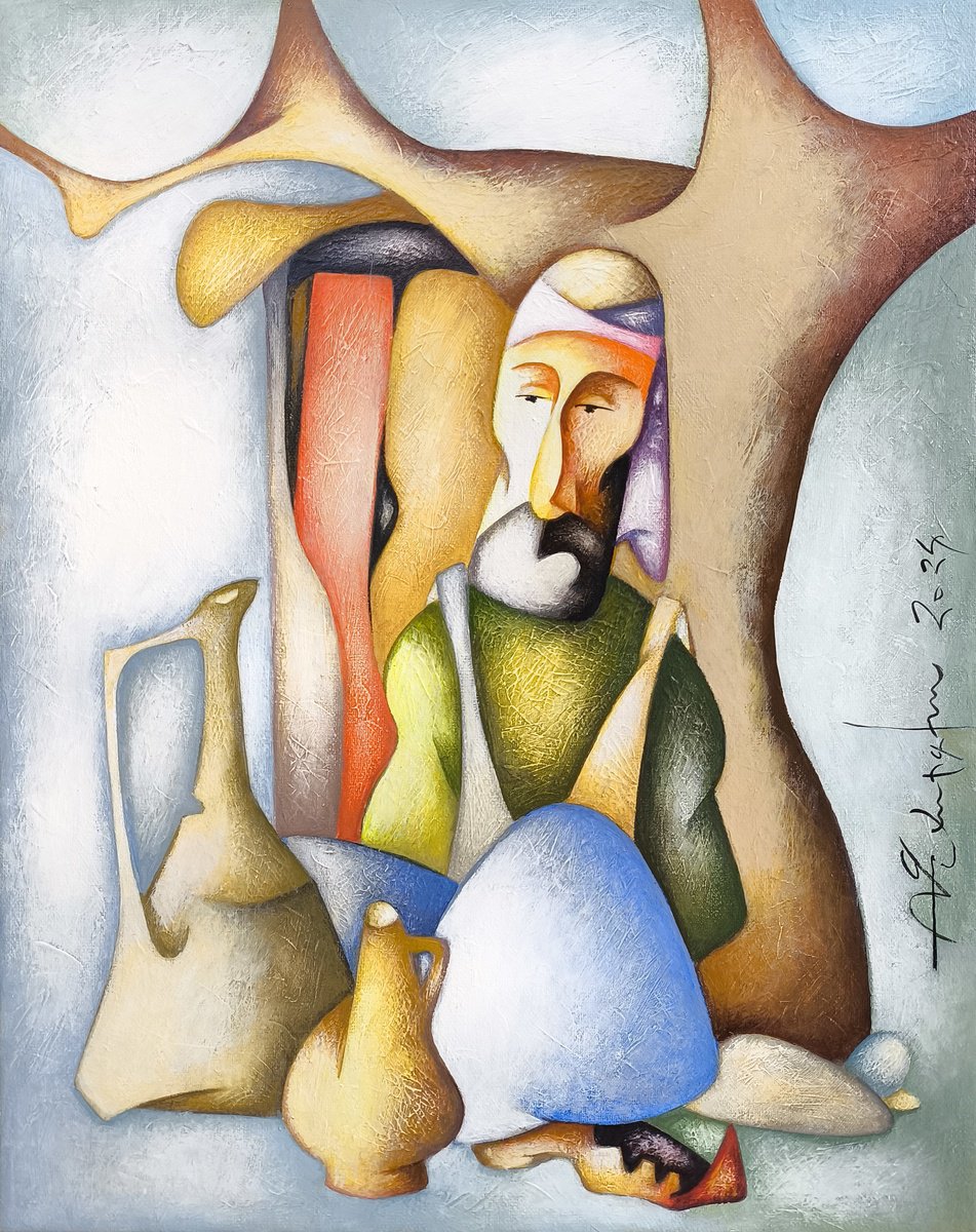 Naive Portrait Oil Painting By Sargis Zakarian, 16 X 20", Dreamer Of La Mancha, Original Artwork