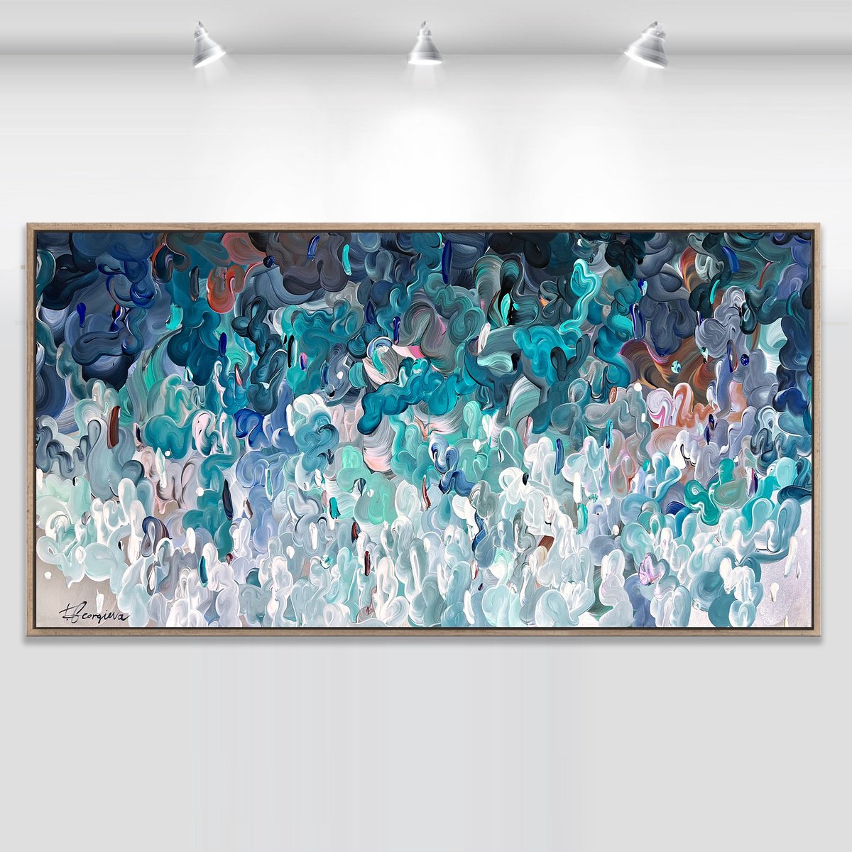 Organic Abstract Acrylic Painting By Tatiana Georgieva, 49 X 26", De Profundo, Original Artwork