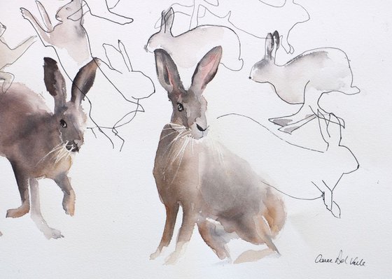 Hare painting mixed media - "Everybody Jump"