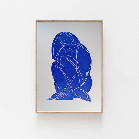 Linoprint "Blue nude-1" 50x70cm