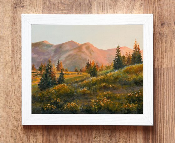 Mountain landscape with golden light