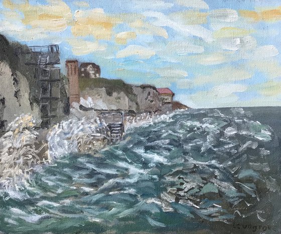 Rough sea at Palm Bay. An original oil painting.