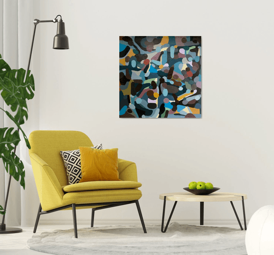 Abstract painting. Blue leaves