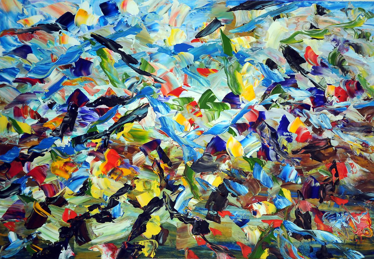 Abstract Acrylic Painting By Antonino Puliafico, 43 X 30, Senza Confini, Original Artwork