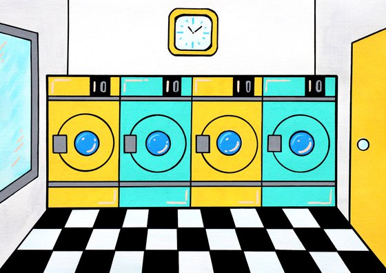 Retro Launderette Pop Art Painting on Unframed A4 Paper