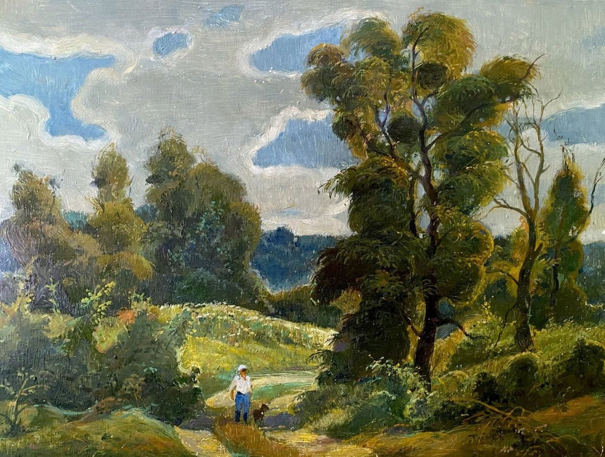 Impressionistic Landscape Oil Painting By Oleg And Alexander Litvinov, 12 X 16", Vitya With Cupid, Original Artwork