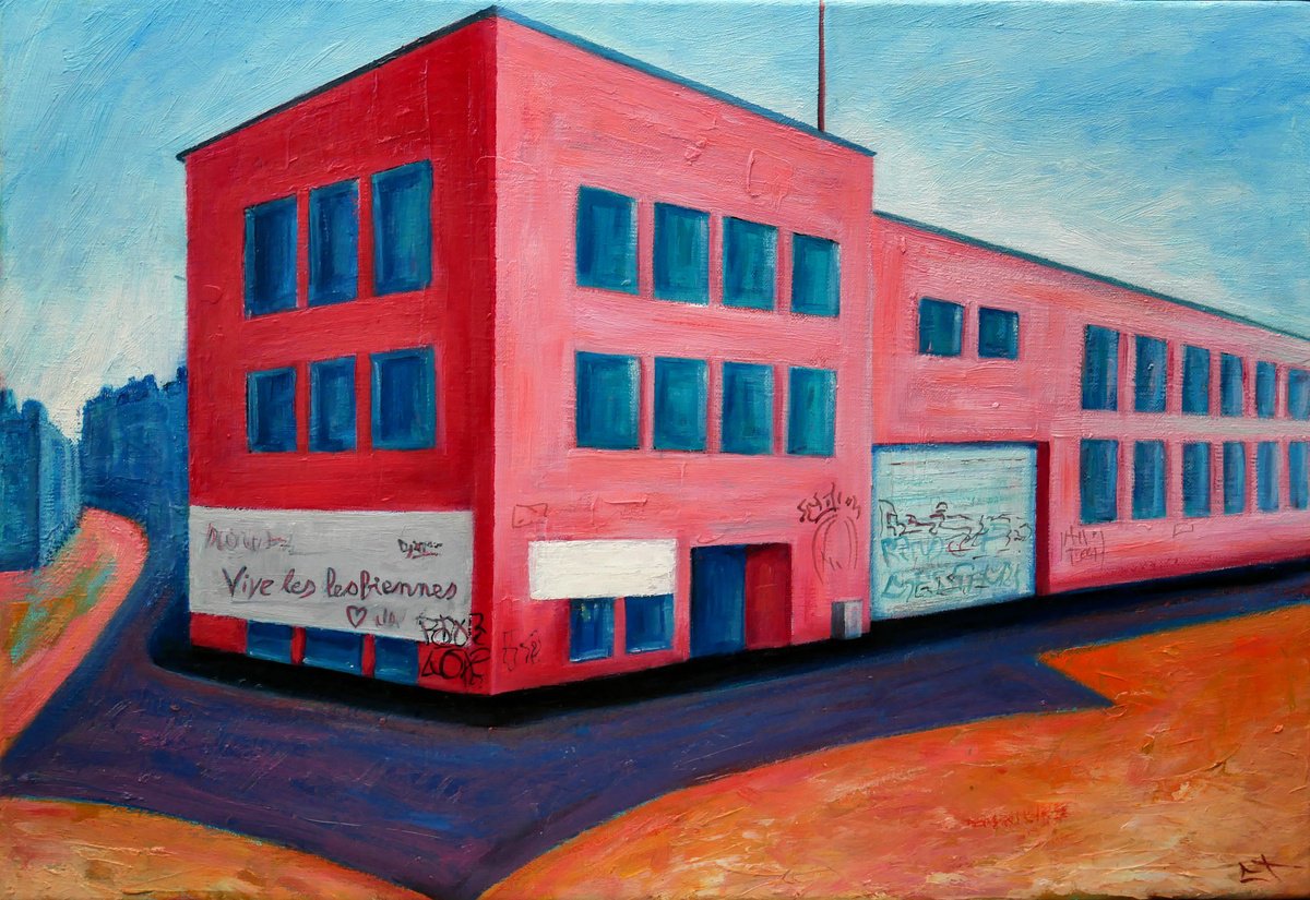 Expressive Cityscapes Oil Painting By Lionel Le Jeune, 22 X 15", La Sardinerie De Douarnenez, Original Artwork