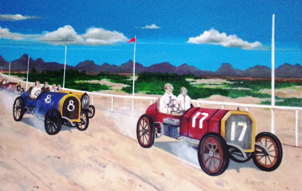 Landscape Acrylic Painting By Andrew Sabori, 30 X 20, The Big Race, Original Artwork