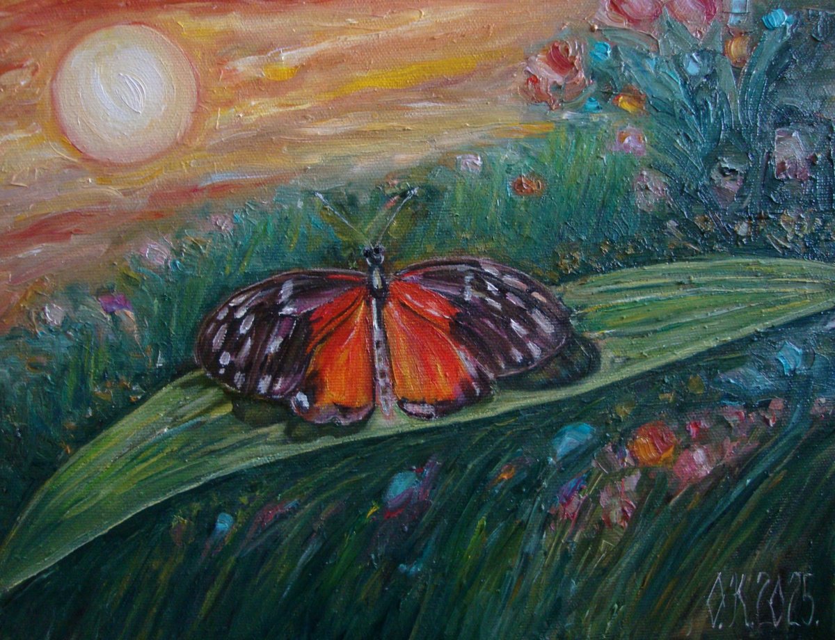 Impressionistic Animal Oil Painting By Olga Knezevic, 14 X 11", Little Happiness, Original Artwork