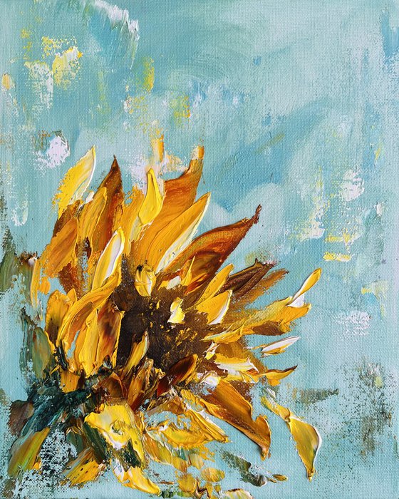 SUNFLOWER FLOWER 3 - yellow flowers art,   3d mini painting