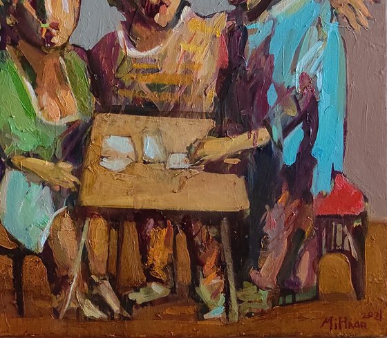 Gamblers (60x50cm, oil painting, ready to hang)