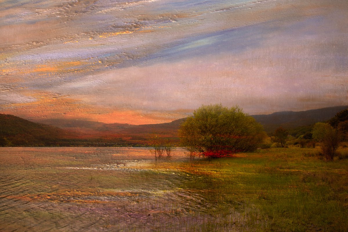 Impressionistic Photograph , Sunset By The Lake By Viet Ha Tran, 37 X 25, Artwork For Sale On Artfinder