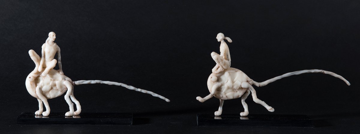 Expressive Portrait Sculpture By Holly Bennett, 20 X 6, Women On Round Creatures, Original Artwork