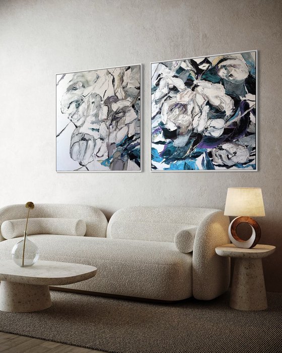 Blue Heart Bloom. Diptych