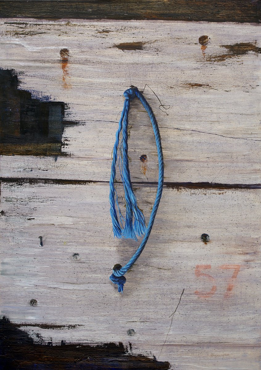 Abstract Oil Painting By Richard Manning, 27 X 40", Blue Rope, Original Artwork