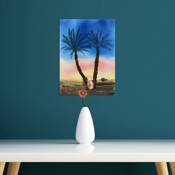 Sunset Palms by the Sea