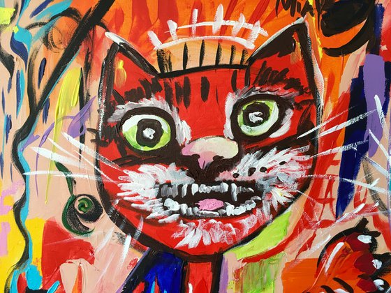 Cats bosom friends in style of famous painting by Jean-Michel Basquiat.