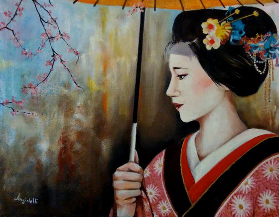 Peach blossom - mixed technique-geisha