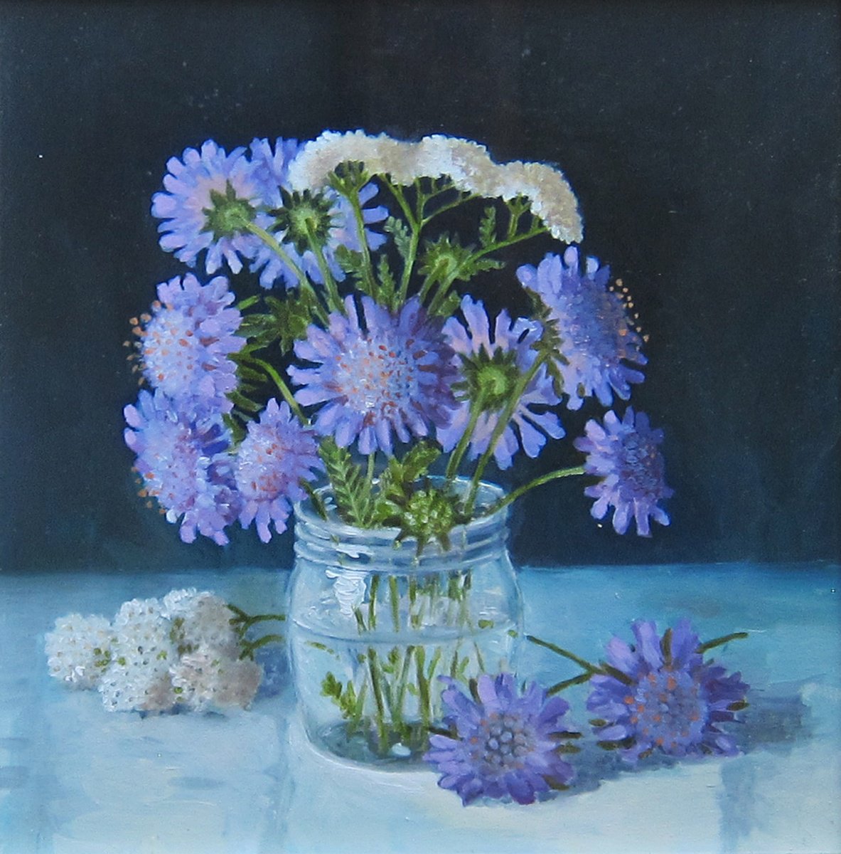 Chicory Flowers and Yarrow in a Jamjar by Sophie Colmer-Stocker