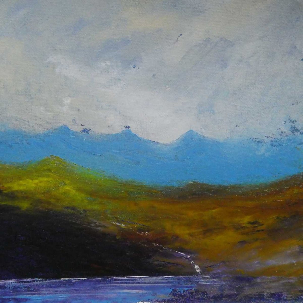 Impressionistic Landscape Acrylic Painting By Oconnart, 10 X 10", Highland View, Original Artwork