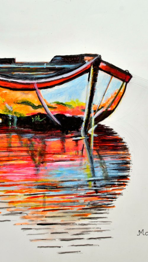 The Boat colorful abstract landscape painting by Manjiri Kanvinde