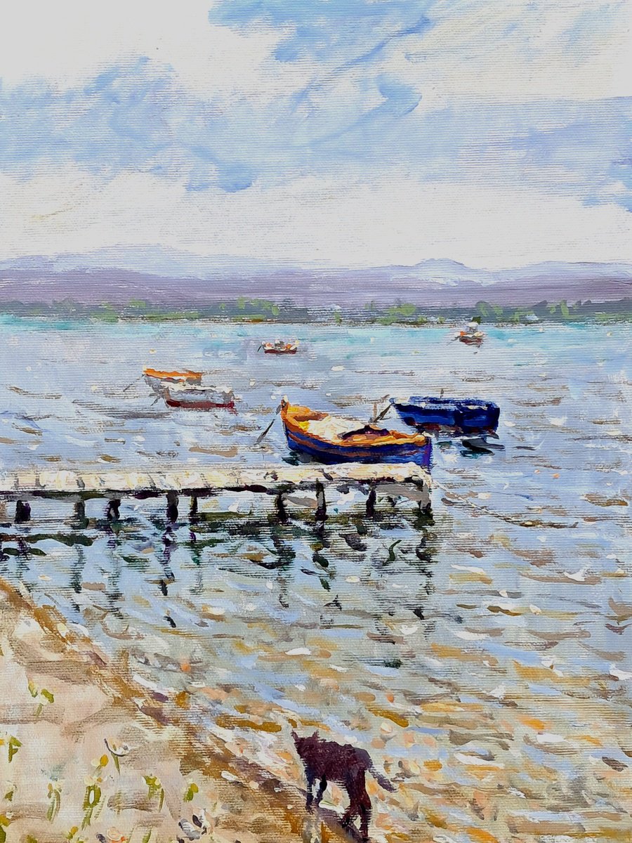  Waiting For Fishermans Boat By Dimitris Voyiazoglou, 17 X 20, Artwork For Sale On Artfinder