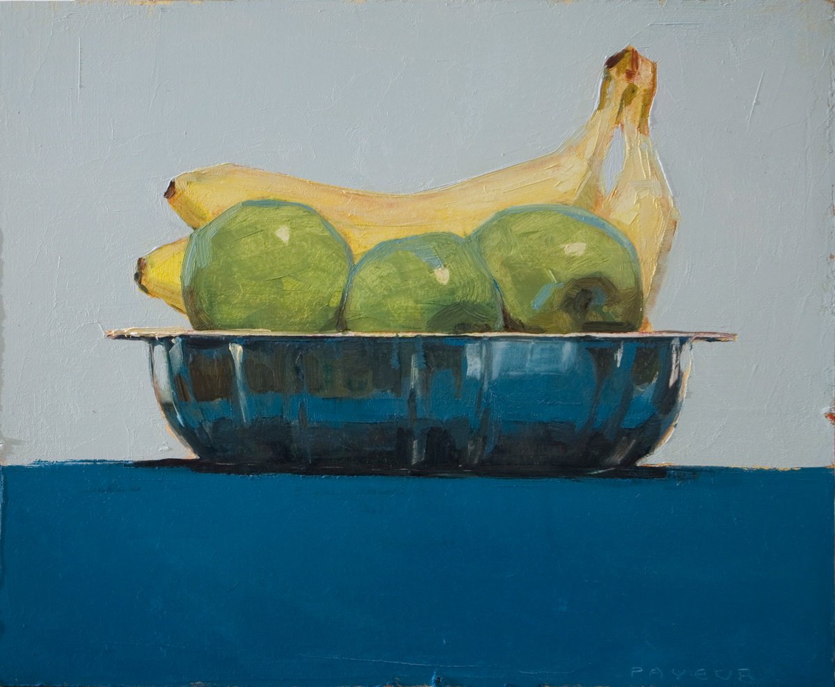Apples Bananas In Plate With Blue By Olivier Payeur, 15 X 12, Artwork For Sale On Artfinder