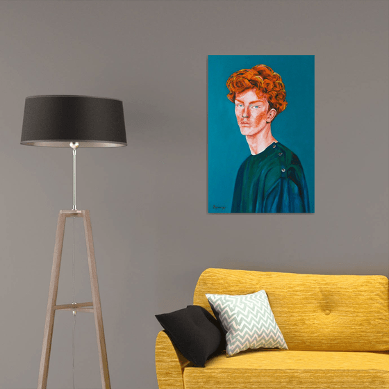 Redhead - Portrait of a young man. Oil painting