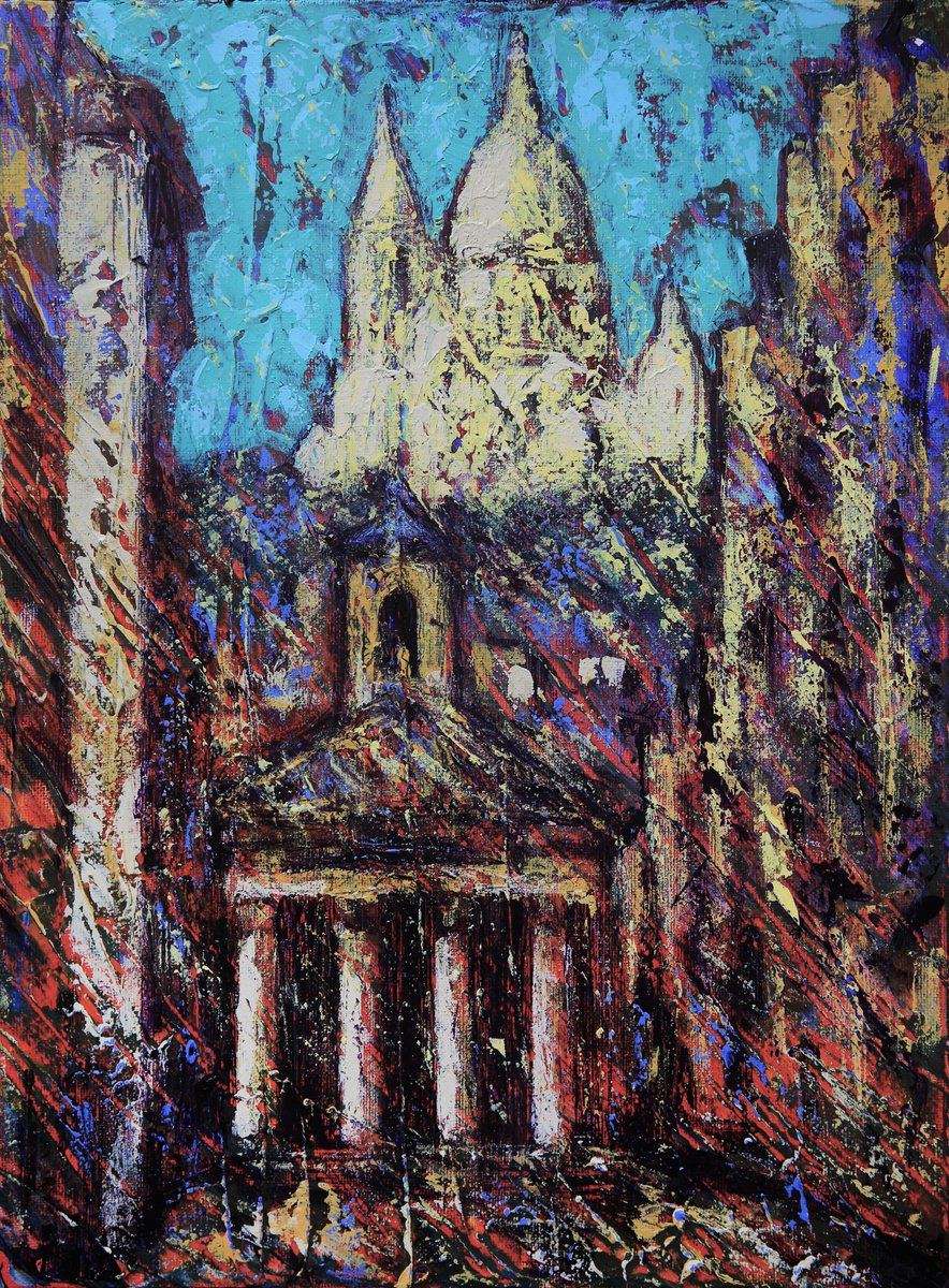 Impressionistic Cityscapes Acrylic Painting By Denys Kuvaiev, 12 X 16, View Of Sacre Coeur And Parisian Street, Artfinder