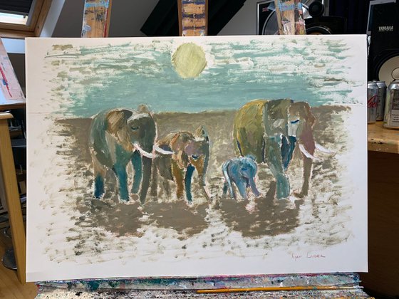 Elephants Study oil on paper 16x24