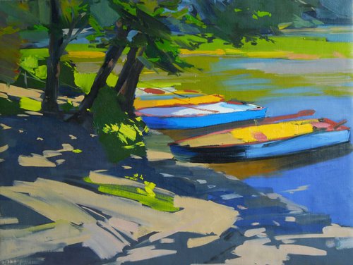 Plein air Oil Painting, " Boats " by Yuri Pysar