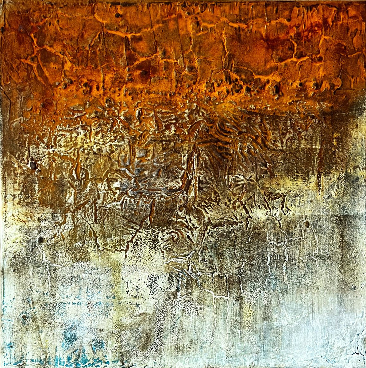 Abstract Painting By Sergio Aranda, 20 X 20", Erosion Temporal: Huellas Del Pasado, Original Artwork
