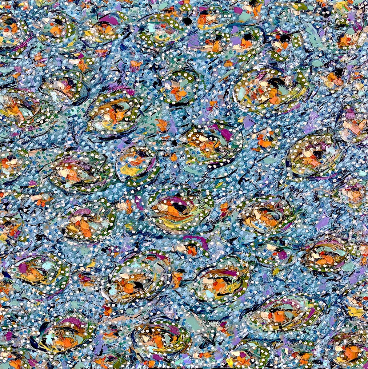 Impressionistic Botanical Oil Painting By Ann Parks Mccray, 24 X 24, Water Magic, Original Artwork