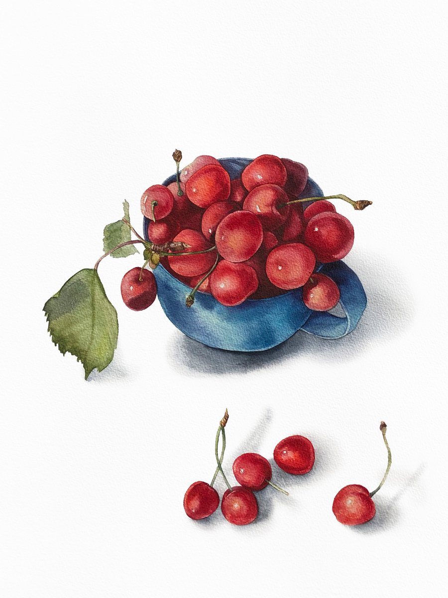 Cherries from my garden 2022. Original watercolour arwork. by Nataliia Kupchyk