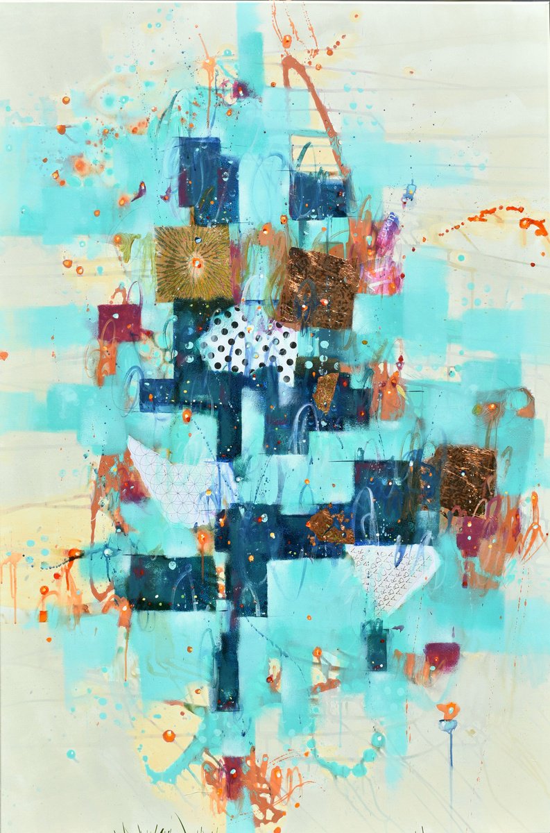 Abstract Painting By Cynthia Ligeros, 40 X 60, Gleam Of The Flower Moon, Original Artwork