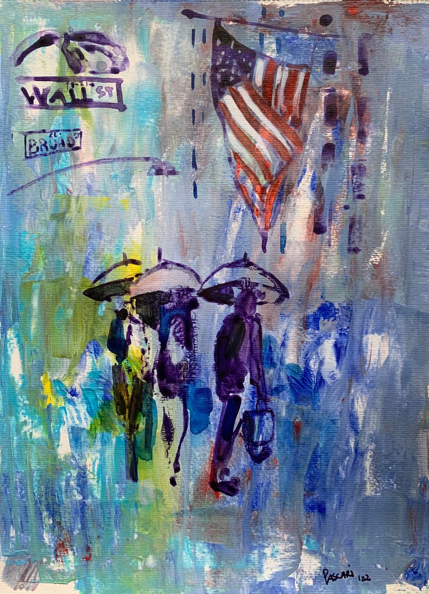 Impressionistic Cityscapes Acrylic Painting By Olga Pascari, 11 X 16", Rain, Original Artwork