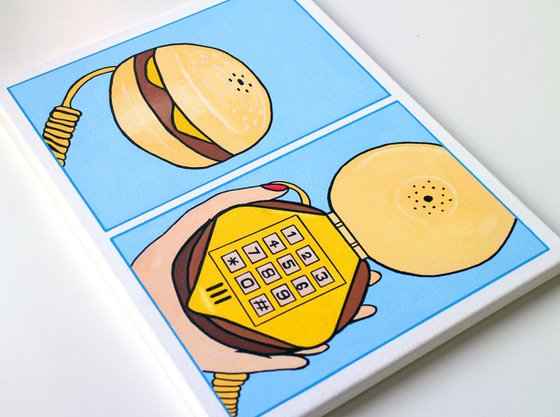 Burger Telephone Two Panel Pop Art Painting on Canvas