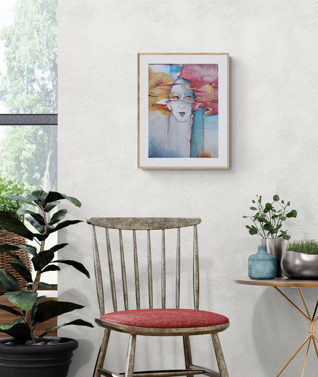 Surrealistic Portrait Painting By Marija Stojkovic, 12 X 17", Searching I, Original Artwork