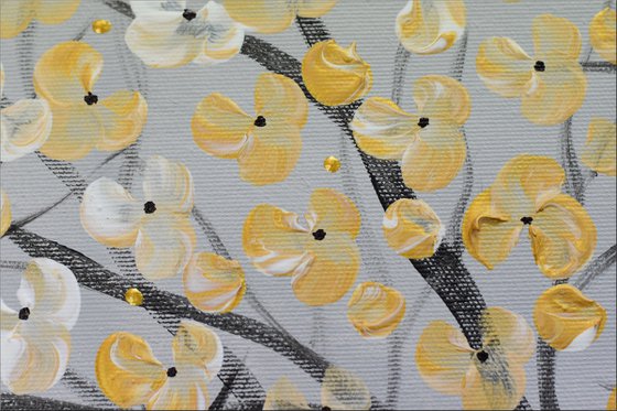 Golden Cherries - large acrylic abstract painting cherry blossoms nature painting canvas wall art