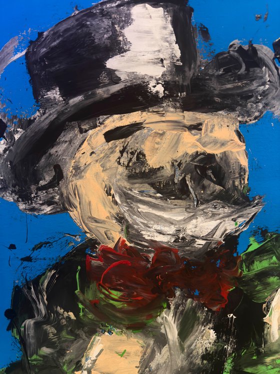 Monopoly man over blue