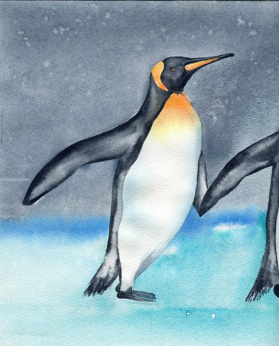 Birds of Antarctica. A couple of penguins. Original watercolor.