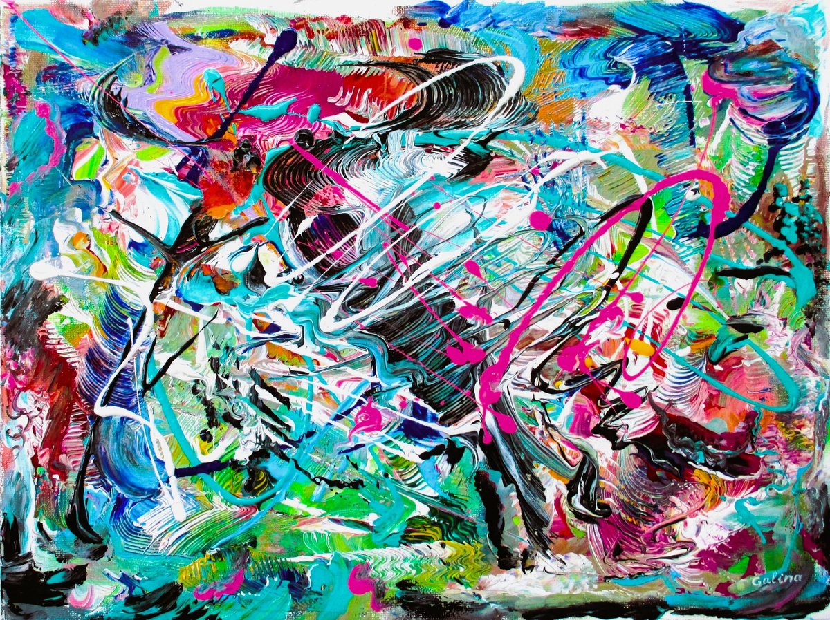 Surrealistic Abstract Acrylic Painting By Galina Victoria, 16 X 12, Storm 06822, Original Artwork