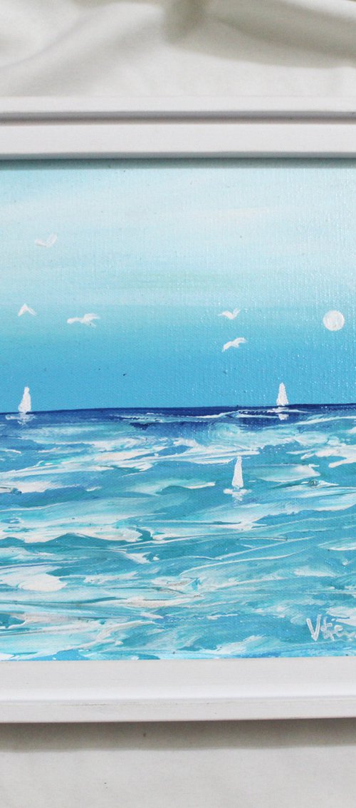 Seaside View (with sails) - acrylic painting with a frame by Vikashini Palanisamy