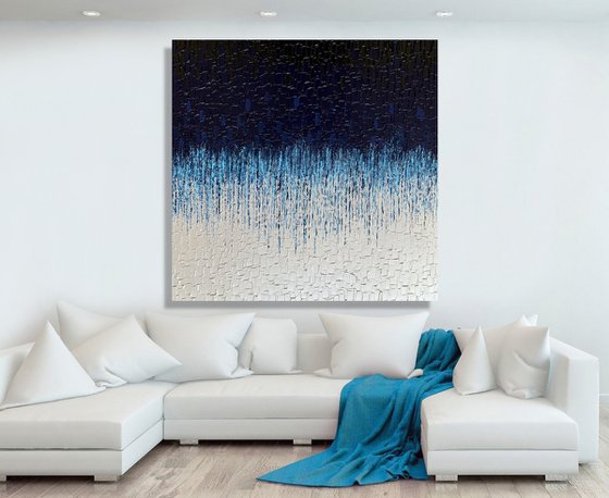 COMMISSIONED ARTWORK FOR JULIA - CASCADE OF BLUE #5 - LARGE, TEXTURED, PALETTE KNIFE ABSTRACT ART – EXPRESSIONS OF ENERGY AND LIGHT. READY TO HANG!