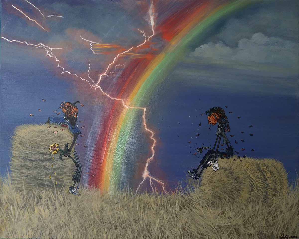 Scarecrow parting. Original acrylic painting by Zoe Adams. by Zoe Adams
