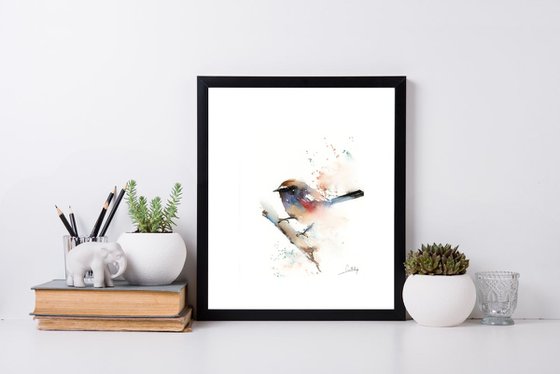 Colourful wren bird watercolor painting