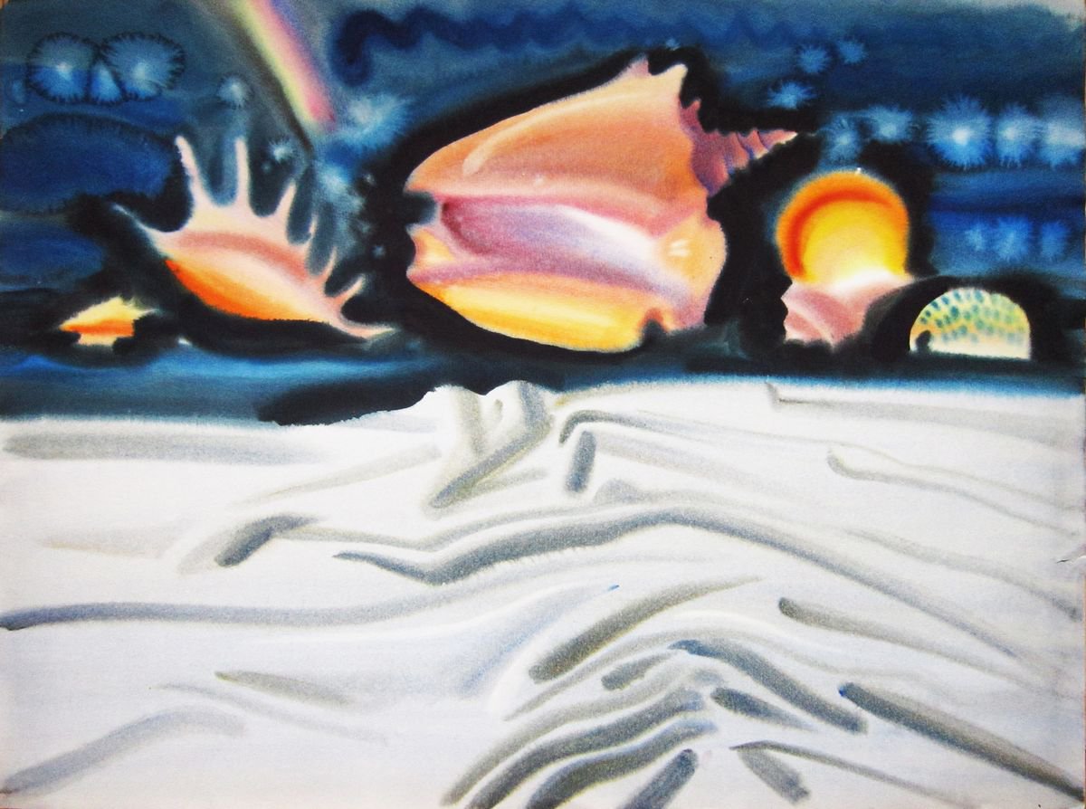 Expressive Landscape Watercolour By Liubov Palii, 31 X 24", Memories Of The Sea. Shells., Original Artwork